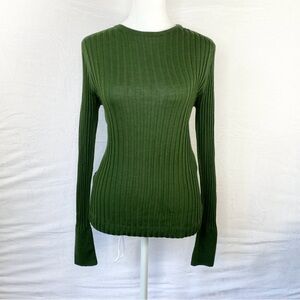Salvatore Ferragamo Cashmere‎ Silk Top Large Ribbed Sweater Fitted L Green